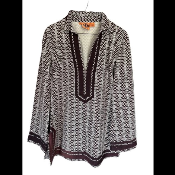 Tory Burch Brown White Honeycomb V Neck Size 6 - Picture 5 of 5
